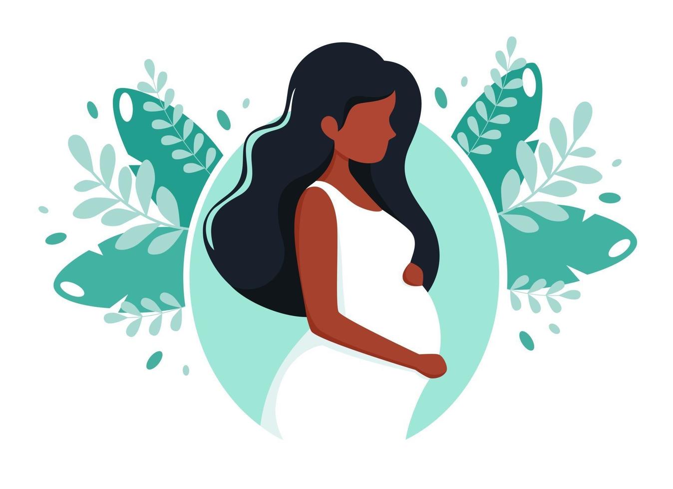 Pregnant black woman. Pregnancy, motherhood concept. Vector illustration.