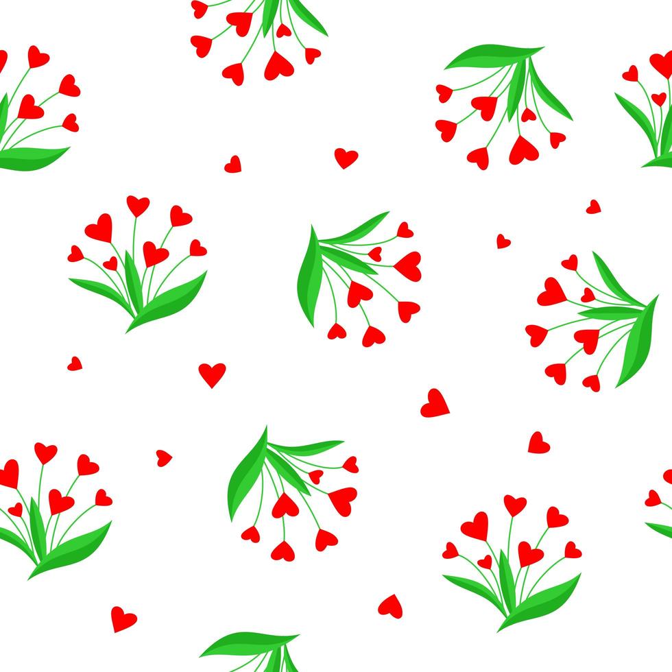 bouquet of flowers in the form of hearts - seamless pattern on a white background vector