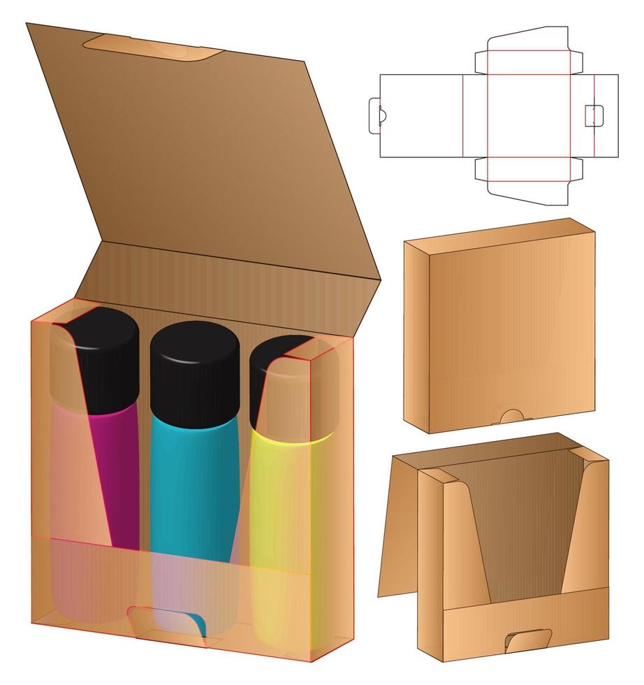 Box packaging die cut template design. 3d mock-up vector