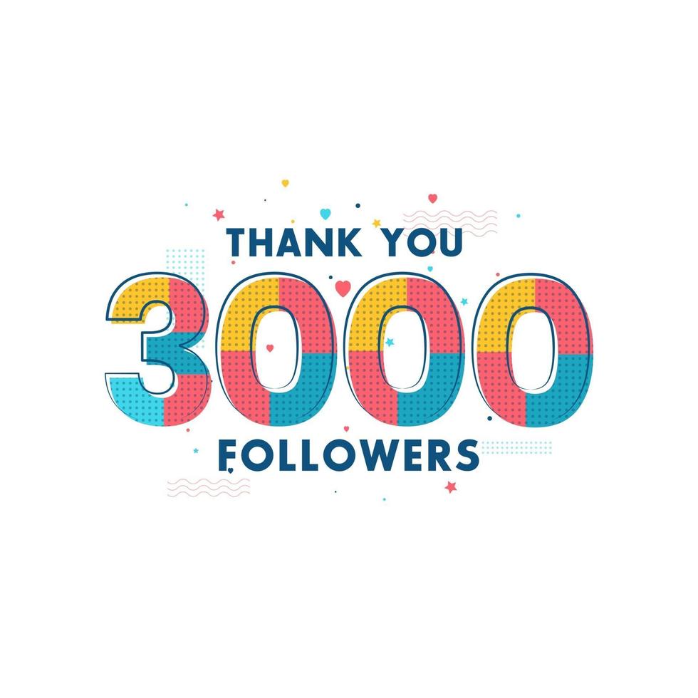 Gracias celebración de 3000 seguidores, tarjeta de felicitación para 3k seguidores sociales. vector