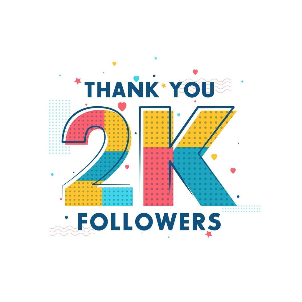 Gracias celebración de 2k seguidores, tarjeta de felicitación para 2000 seguidores en redes sociales. vector