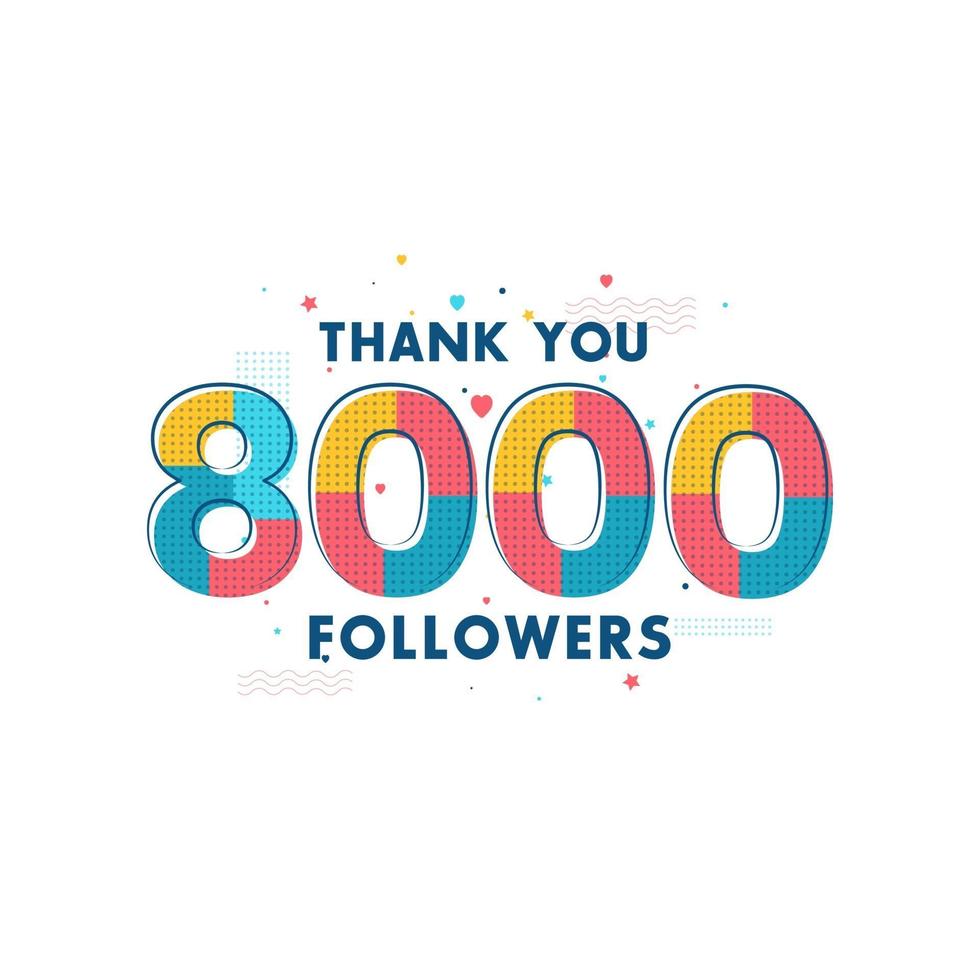 Gracias celebración de 8000 seguidores, tarjeta de felicitación para 8k seguidores sociales. vector