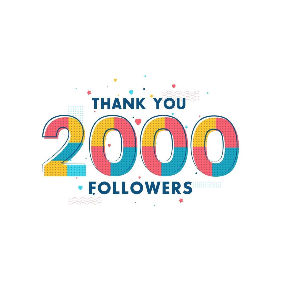 Gracias celebración de 2000 seguidores, tarjeta de felicitación para 2k seguidores sociales. vector