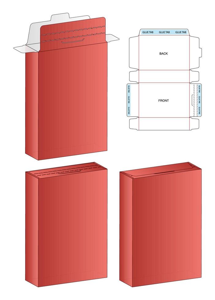 diseño de plantilla troquelada de embalaje de caja. Maqueta 3d vector