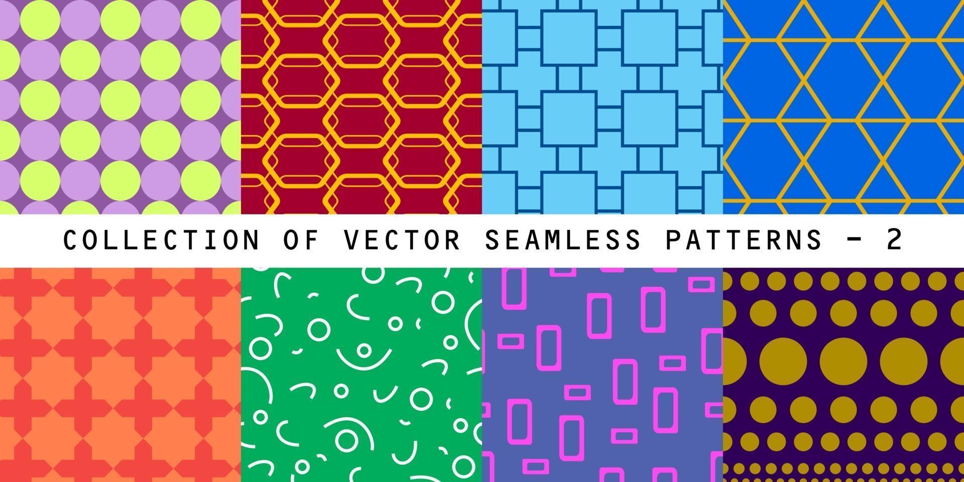 Colorful vector collection seamless patterns. Bright stylish textures