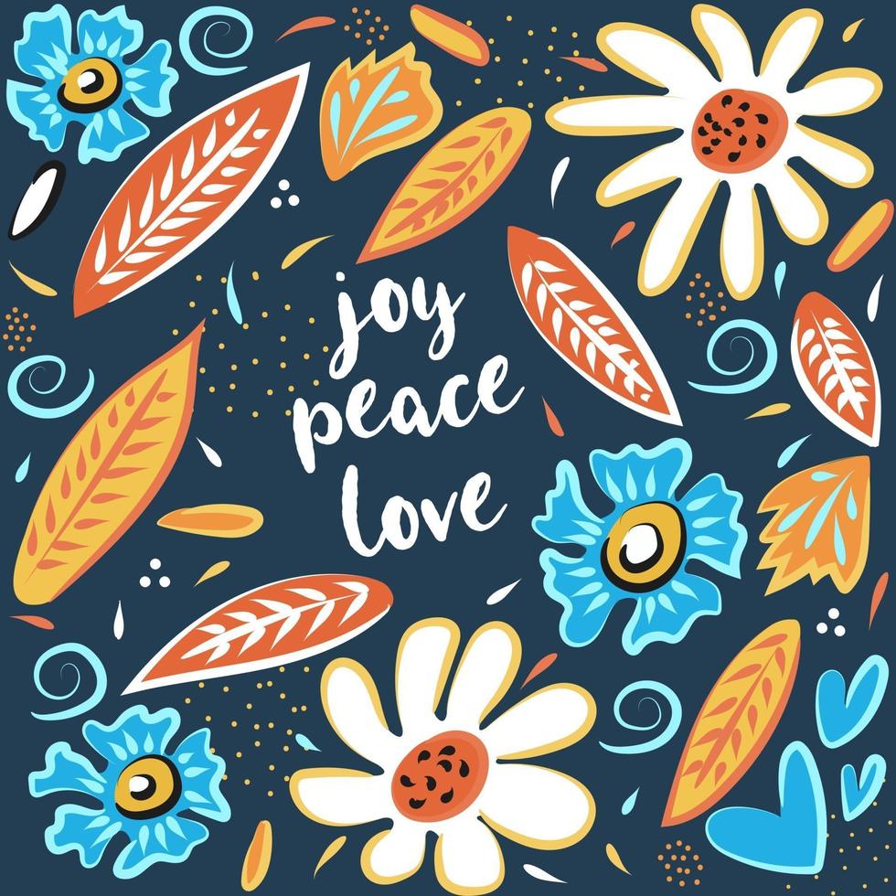 Joy Peace Love hand drawn vector card. Motivational and inspirational phrase. Poster, banner, greeting card design element