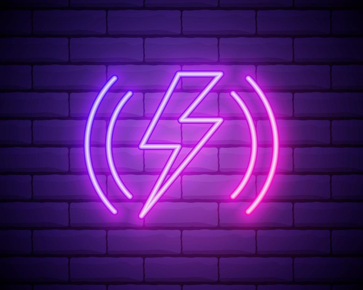 Glowing neon line Smartphone charging on wireless charger icon isolated on brick wall background. Charging battery on charging pad. Vector Illustration