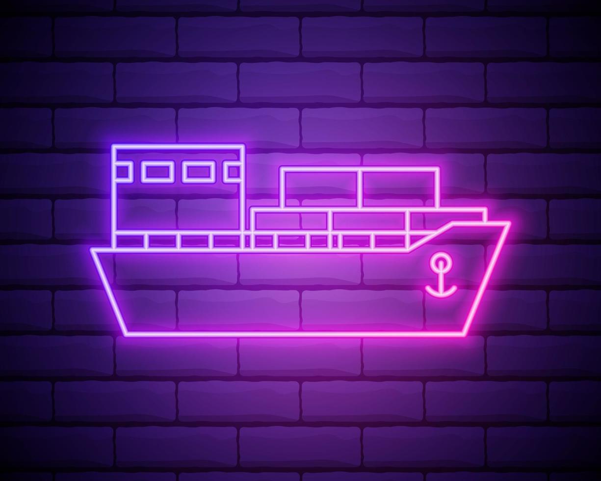 cruise ship liner neon icon. Elements of turizm set. Simple icon for websites, web design, mobile app, info graphics isolated on brick wall vector