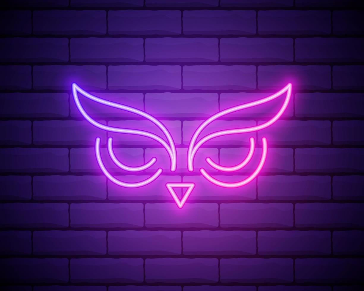 owl, bird, education outline icon in neon style. elements of education illustration line icon. signs, symbols can be used for web, logo, mobile app, UI, UX isolated on brick wall vector