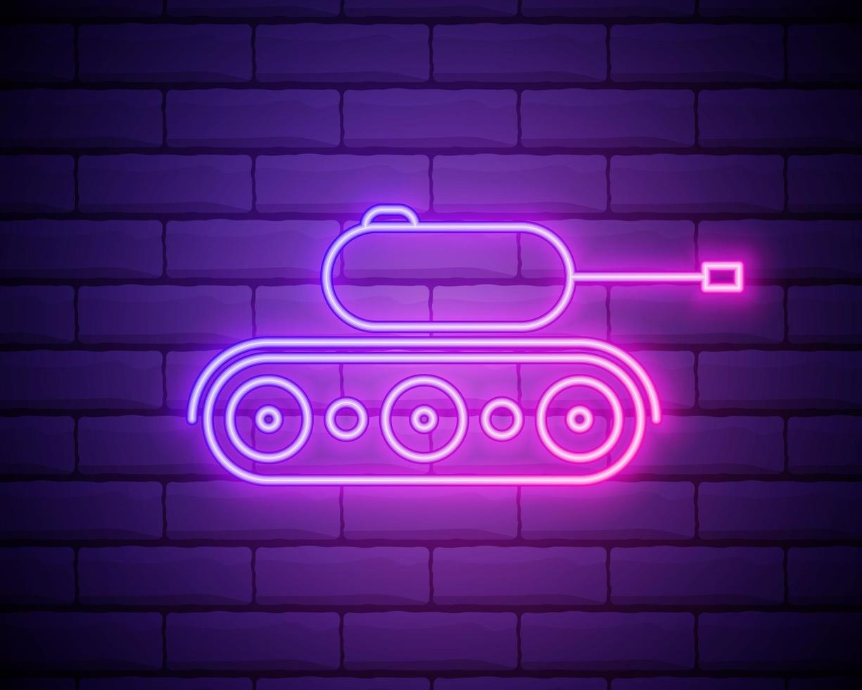 tank neon style icon. Simple thin line, outline vector of army icons for ui and ux, website or mobile application isolated on brick wall