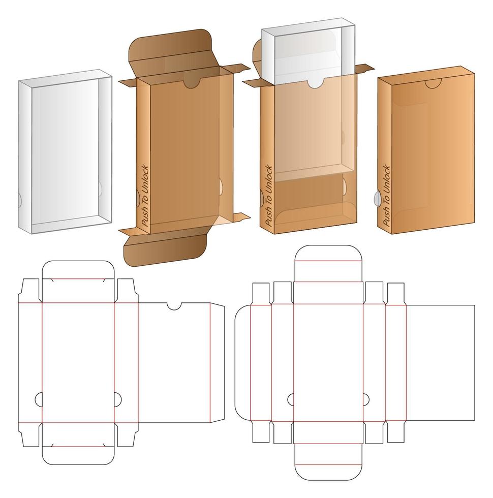 diseño de plantilla troquelada de embalaje de caja. Maqueta 3d vector