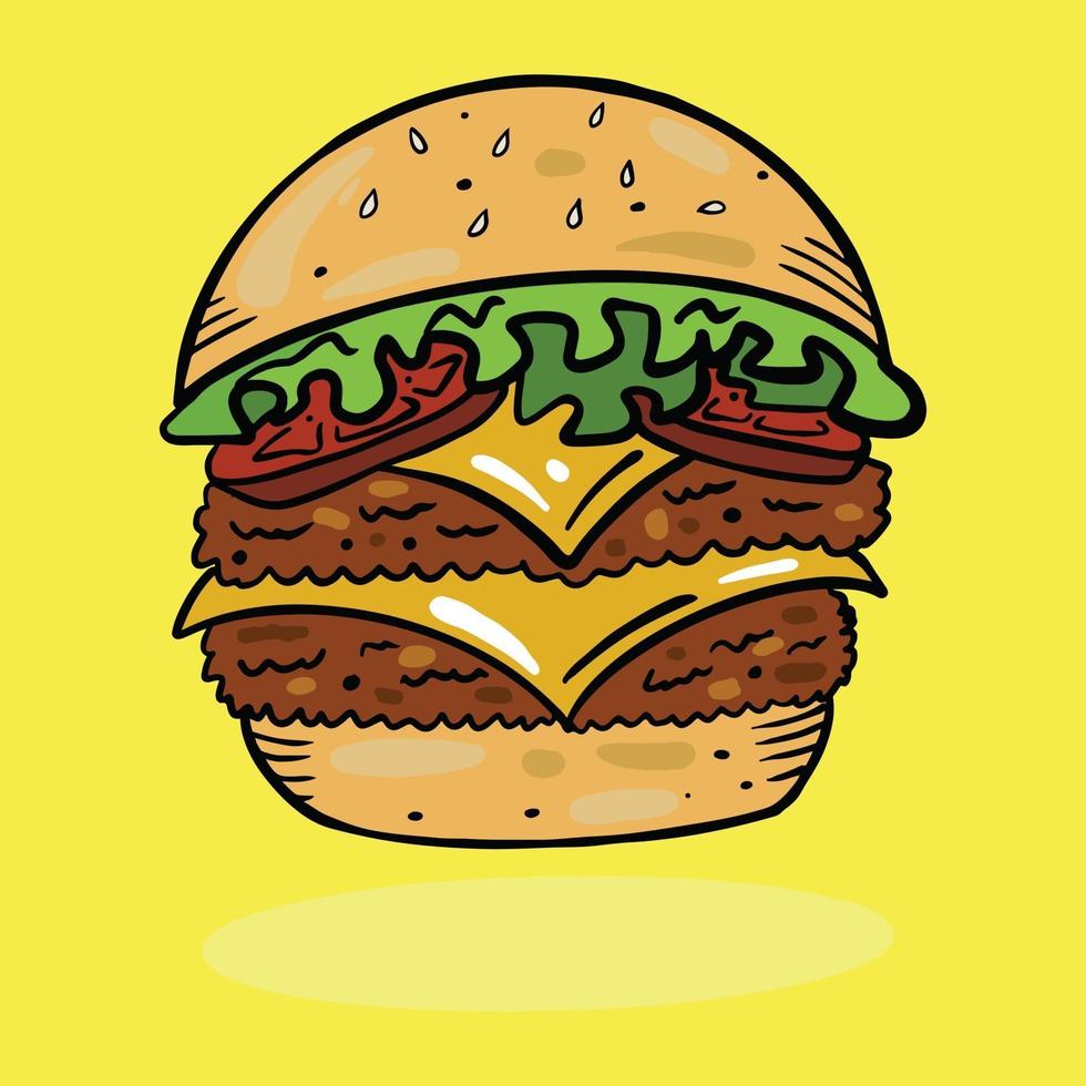 caricatura, color, hamburguesa, hamburguesa, hamburguesa, comida rápida, vector, ilustración vector