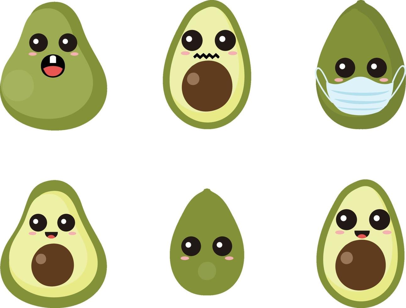 avocado mascot flat design vector set