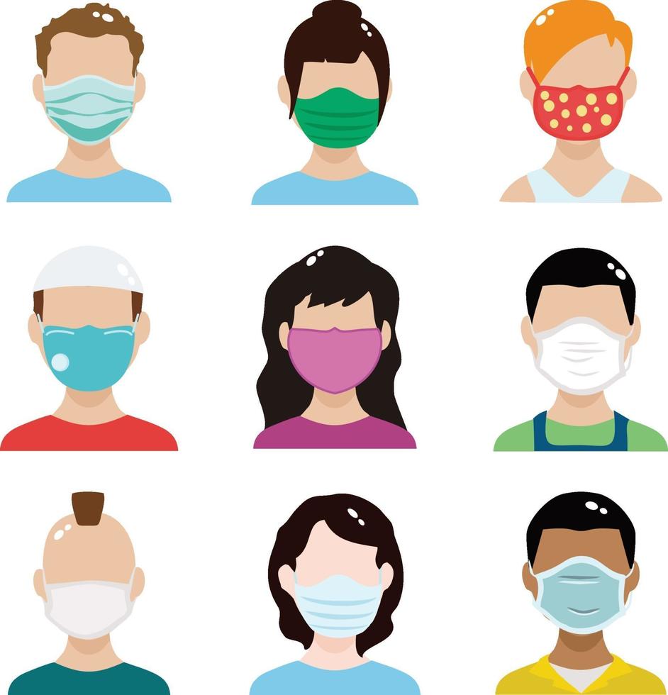 mask avatar flat design vector set