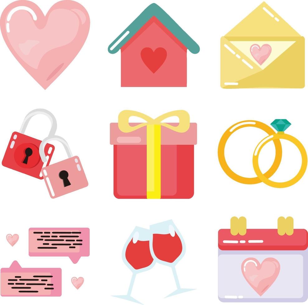 wedding icon flat design vector set