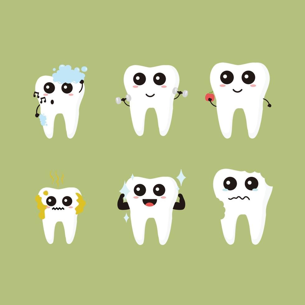 Conjunto de vectores de diseño plano de mascota de diente