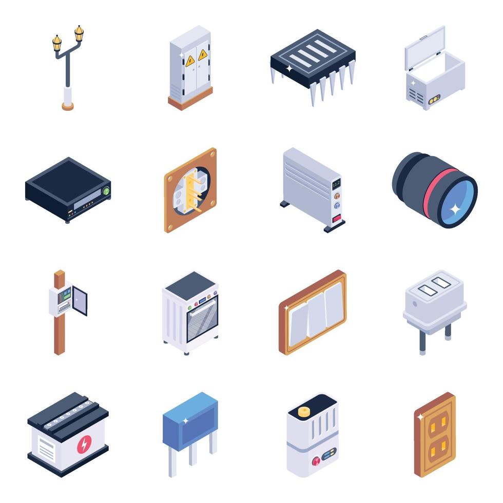 Electrical Components Isometric icon set vector