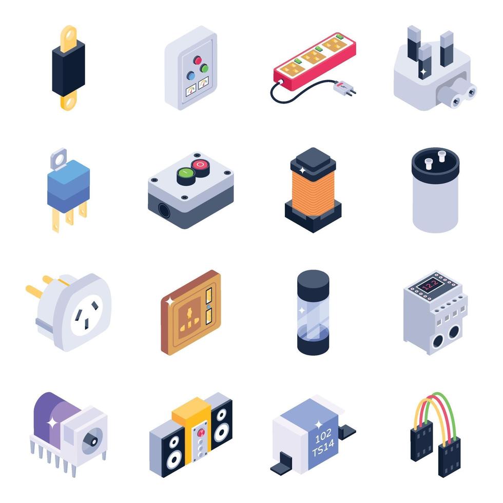 Power Components Isometric icon set vector