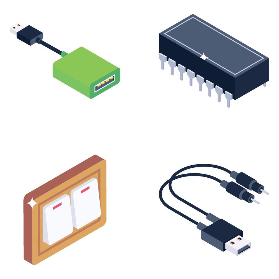 Electrical Wires and Switchboard isometric icon set vector