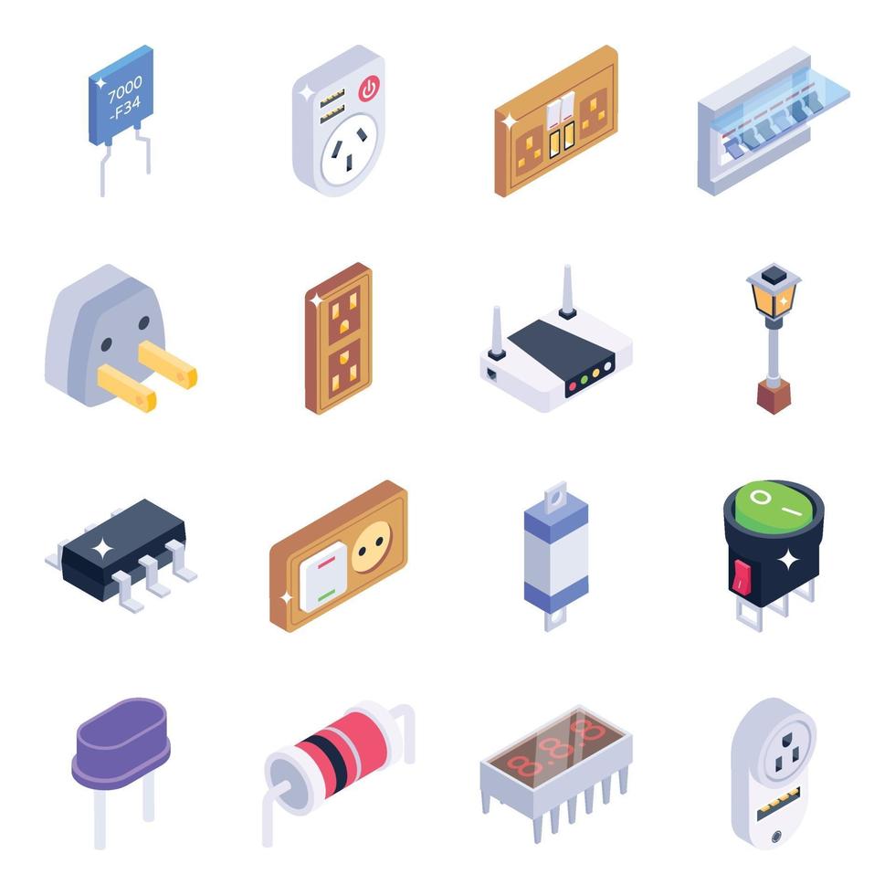Electrical Items Isometric icon set vector
