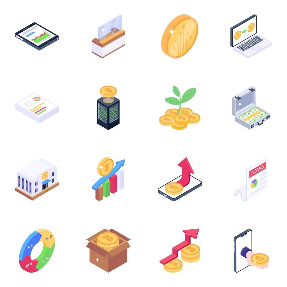 Trendy  Business and Success isometric icon set vector