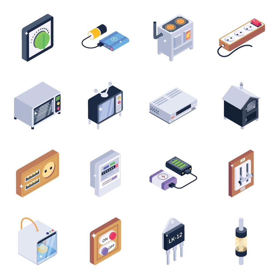 Electronics Objects Isometric icon set vector