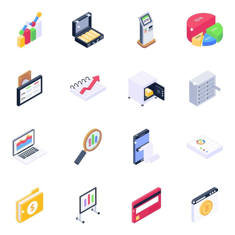 Modern Business Isometric icon set vector