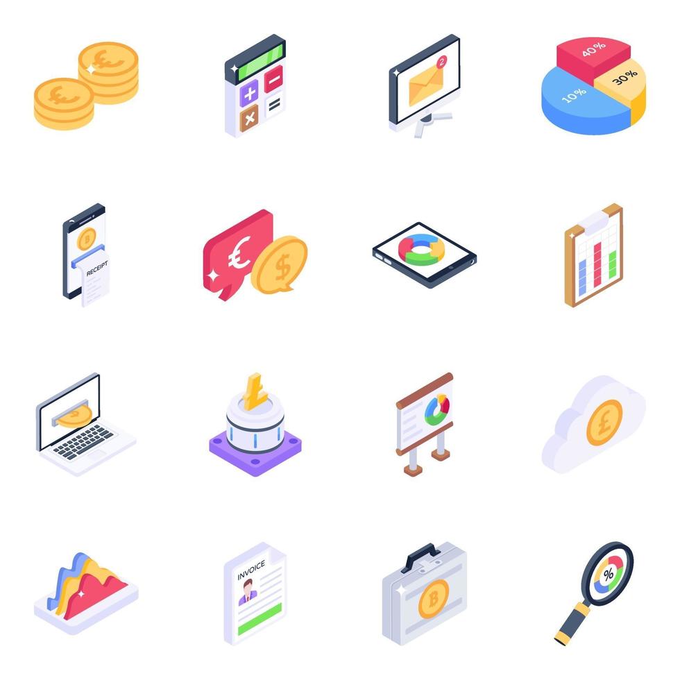 Business Statistics Isometric icon set vector