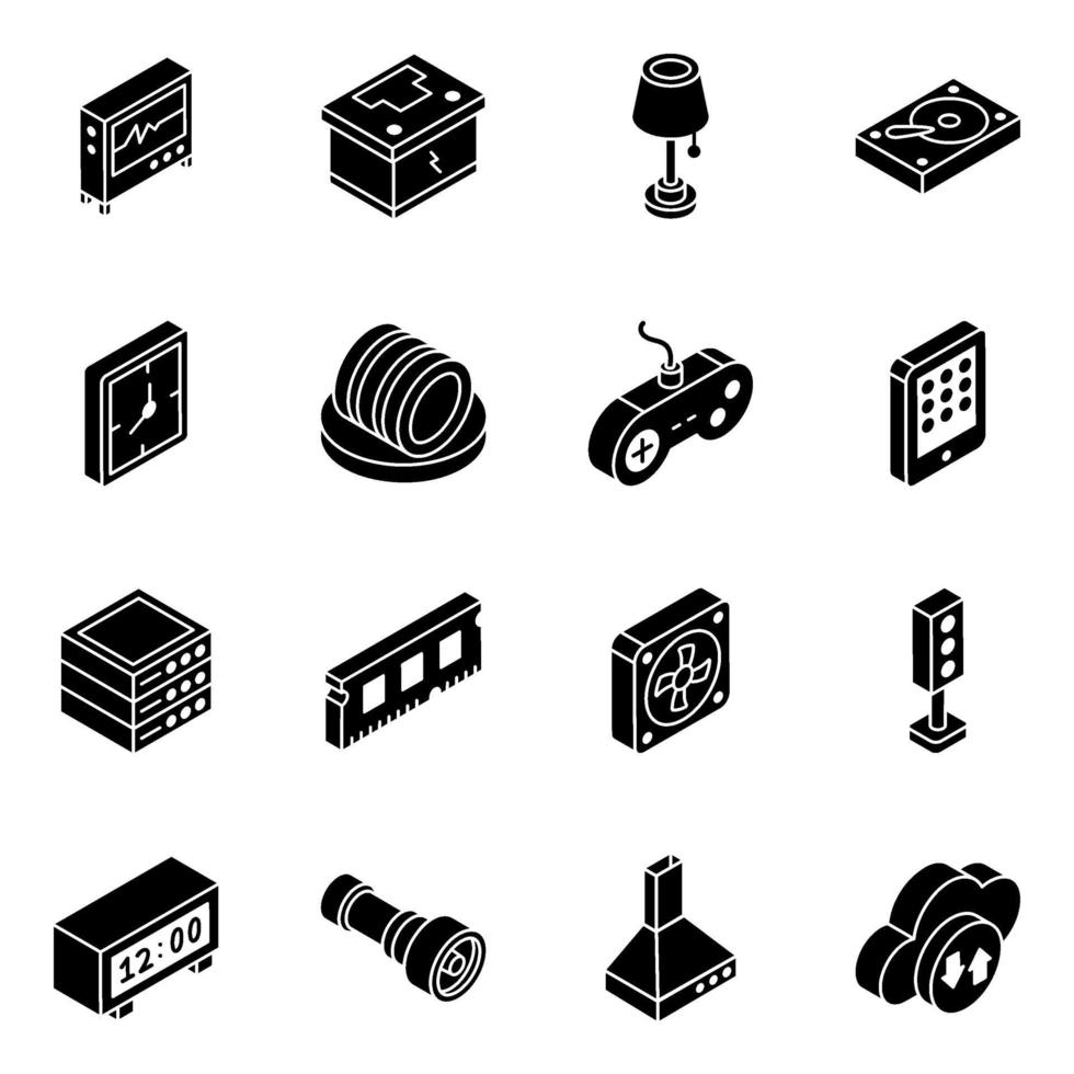 conjunto de iconos isométricos de componentes multimedia y electrónicos vector