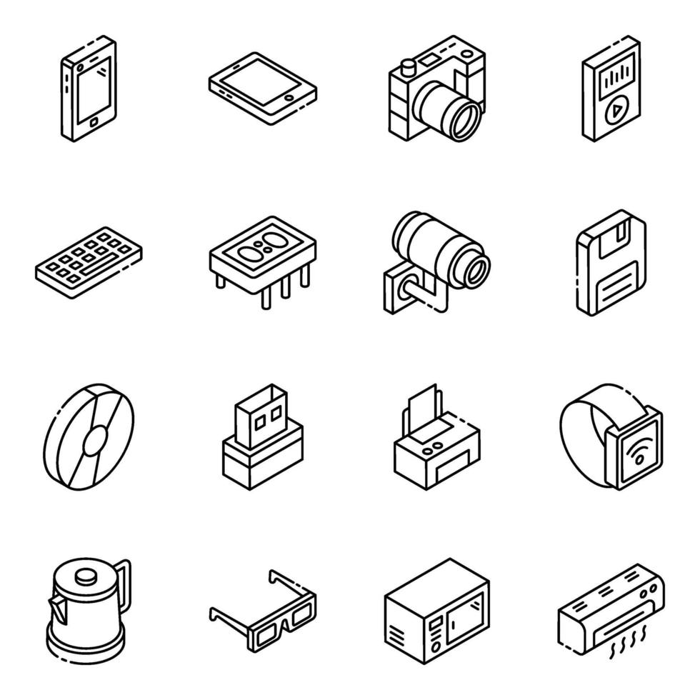 conjunto de iconos isométricos de elementos de electrodomésticos vector