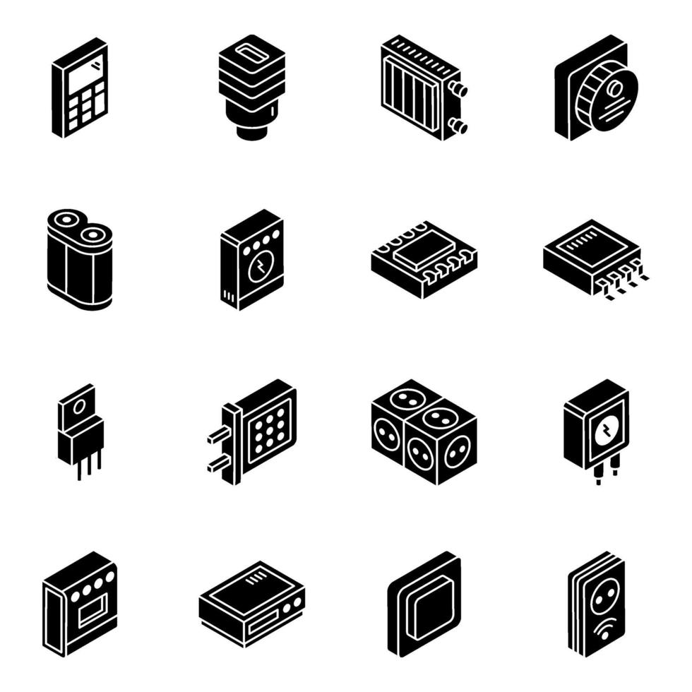 componente de hardware y conjunto de iconos isométricos de retroalimentación vector