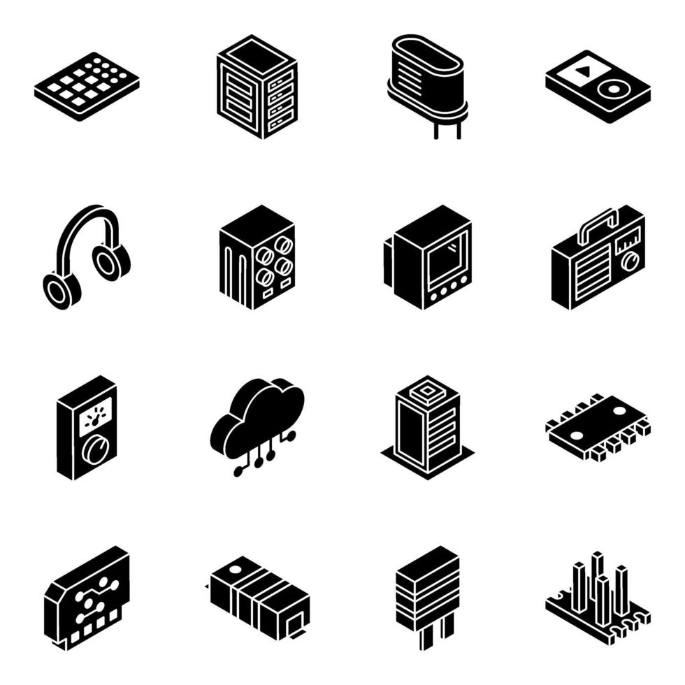 Electronics Components and Transistors isometric icon set vector