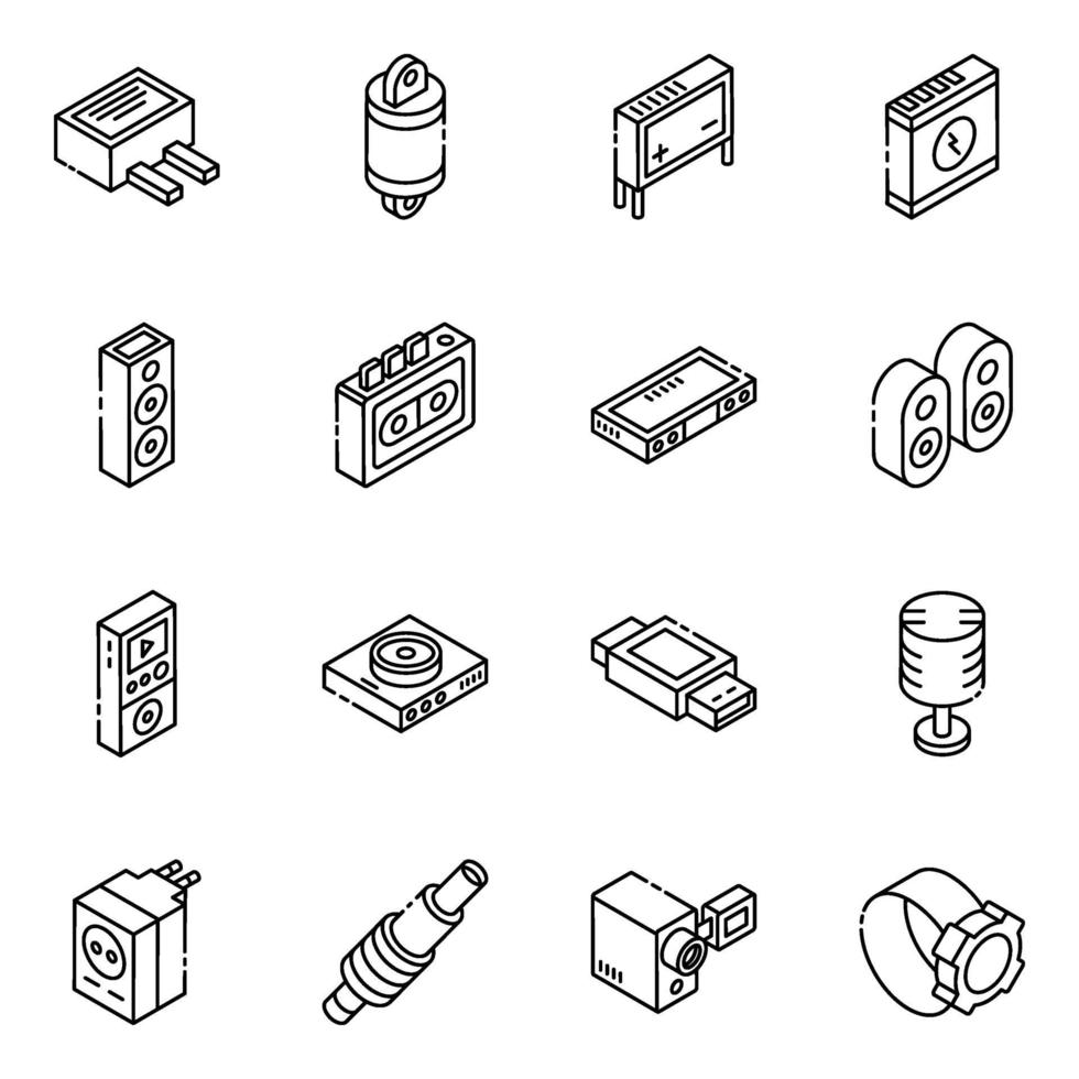 autopartes y conjunto de iconos isométricos multimedia vector