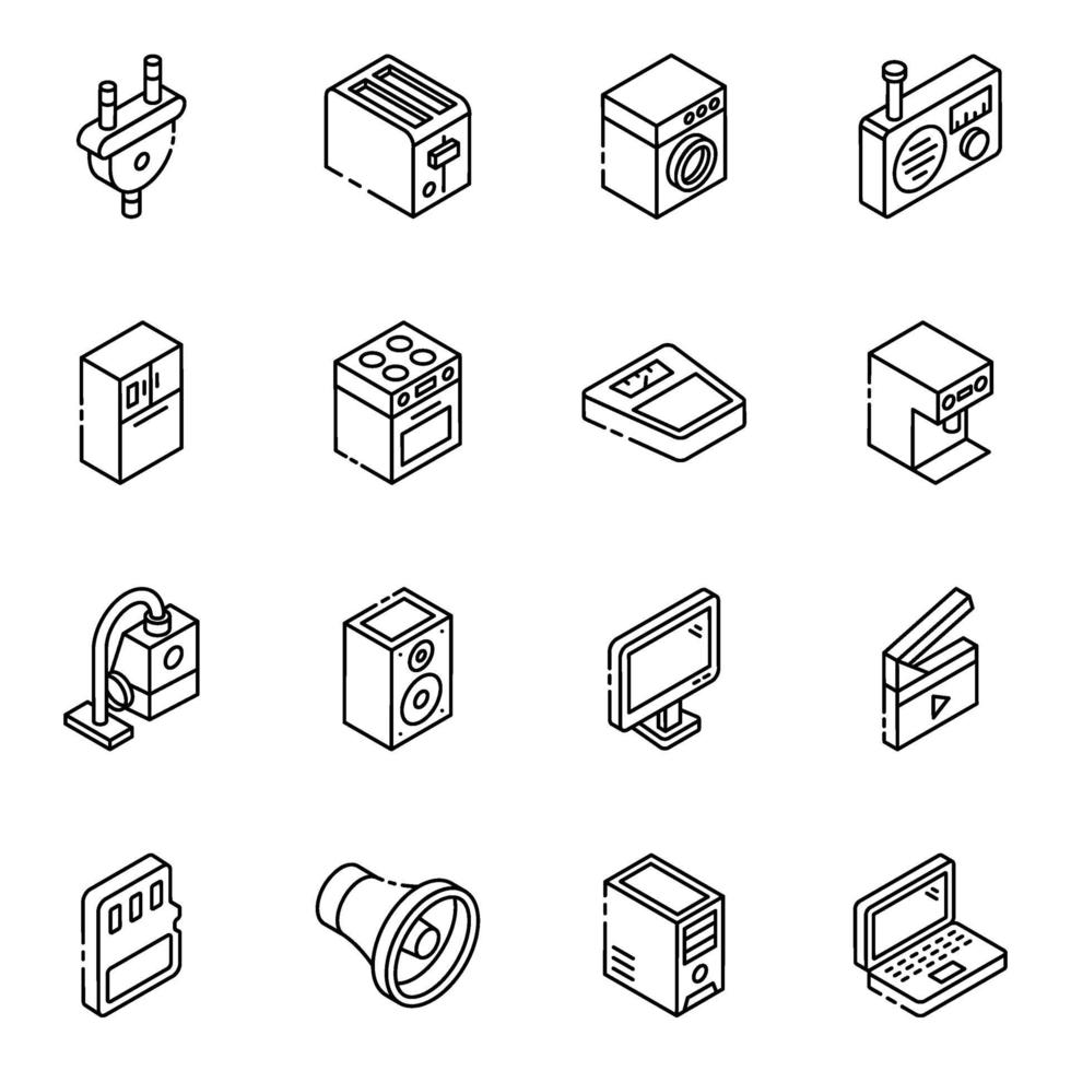 conjunto de iconos isométricos de elementos de electrodomésticos vector