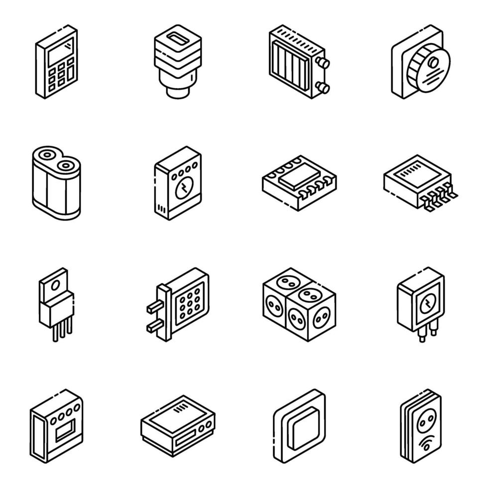 Hardware Component and Feedback isometric icon set vector