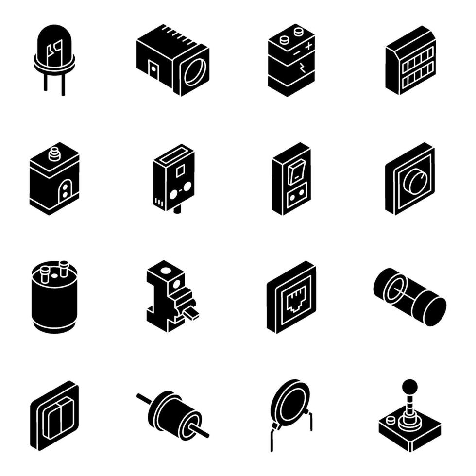 Electric and Components isometric icon set vector