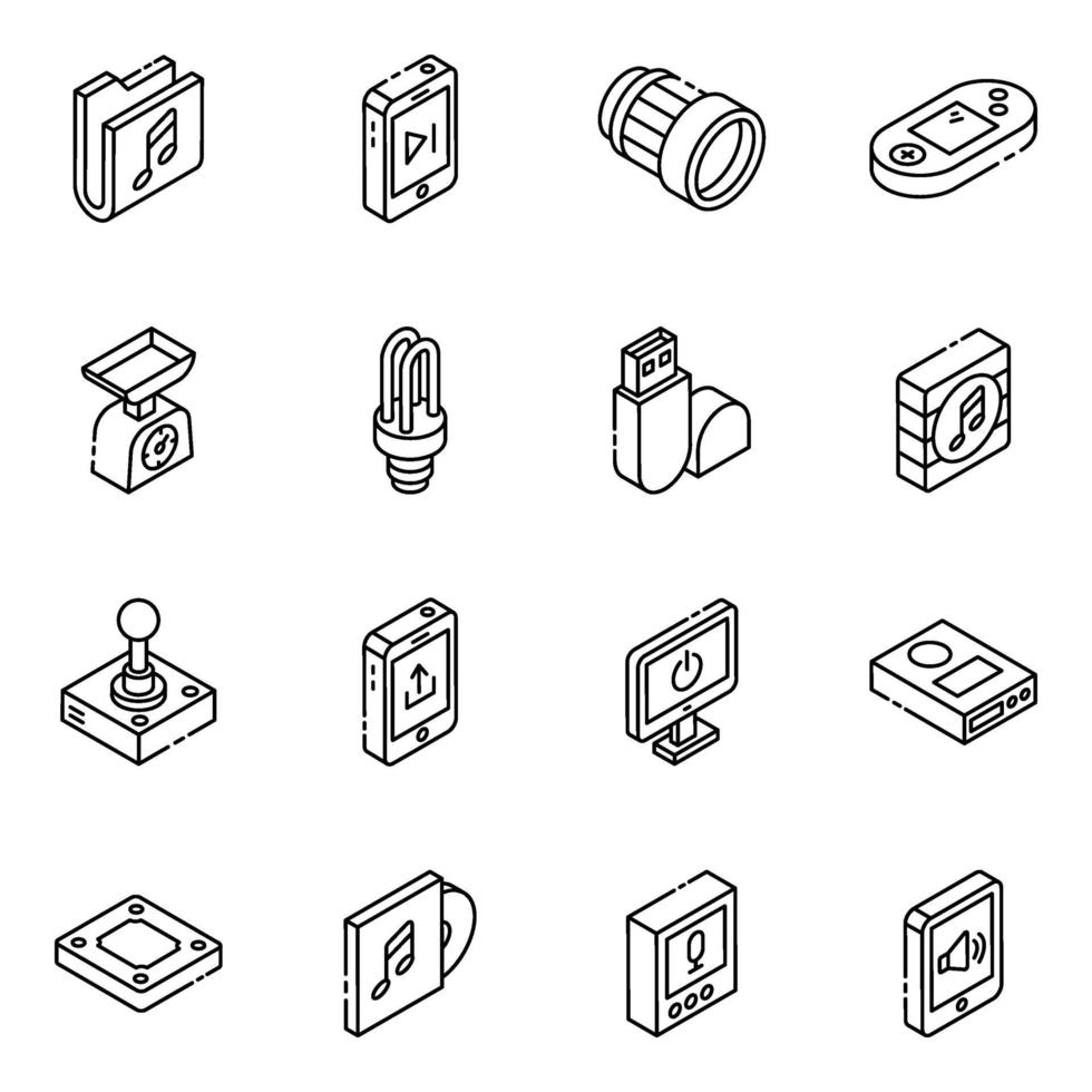 aplicaciones móviles y conjunto de iconos isométricos de almacenamiento de datos vector