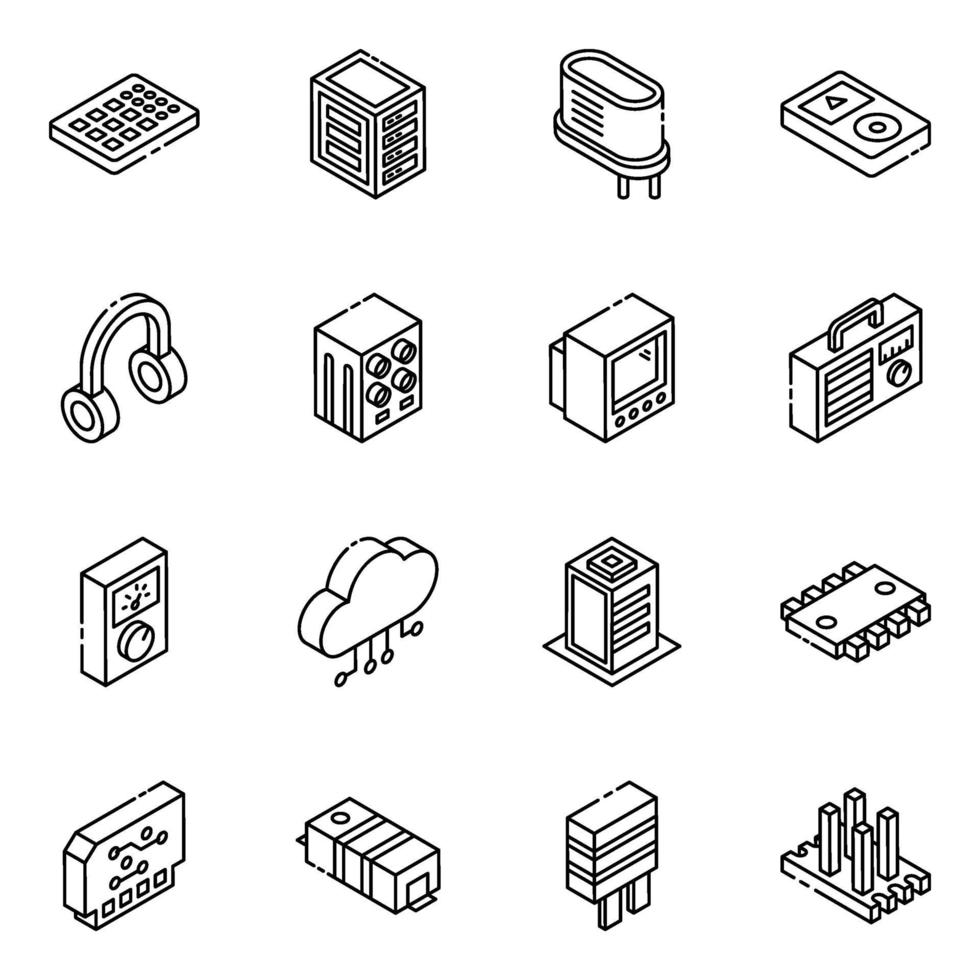 componentes electrónicos y transistores conjunto de iconos isométricos vector