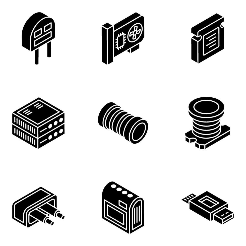 Trendy Electronics Components isometric icon set vector