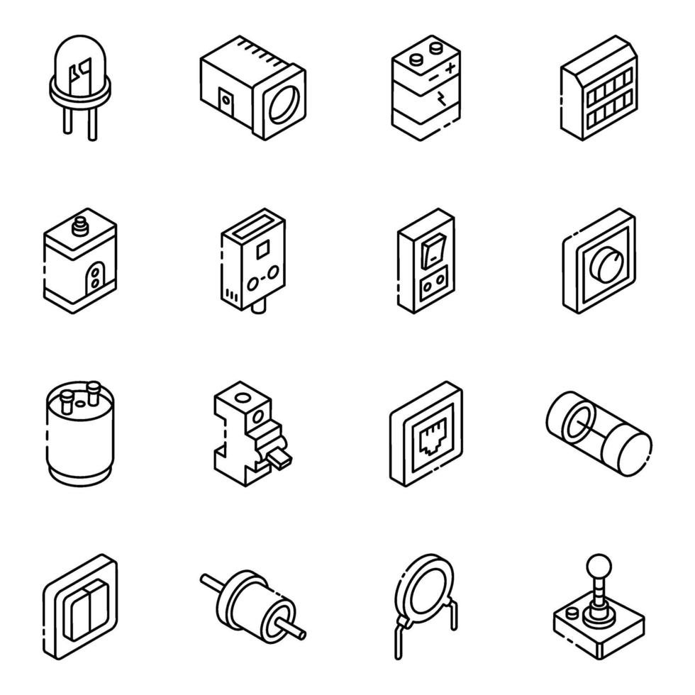Electric and Components isometric icon set vector