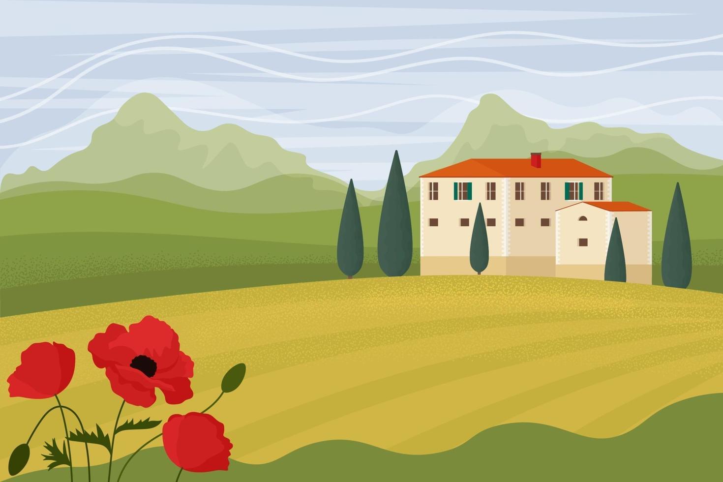 Tuscany landscape. Vector illustration in flat style