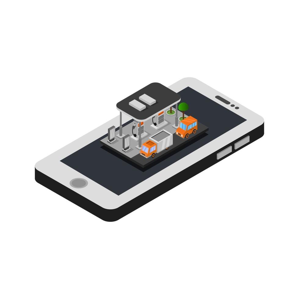Isometric Gas Station On Smartphone vector
