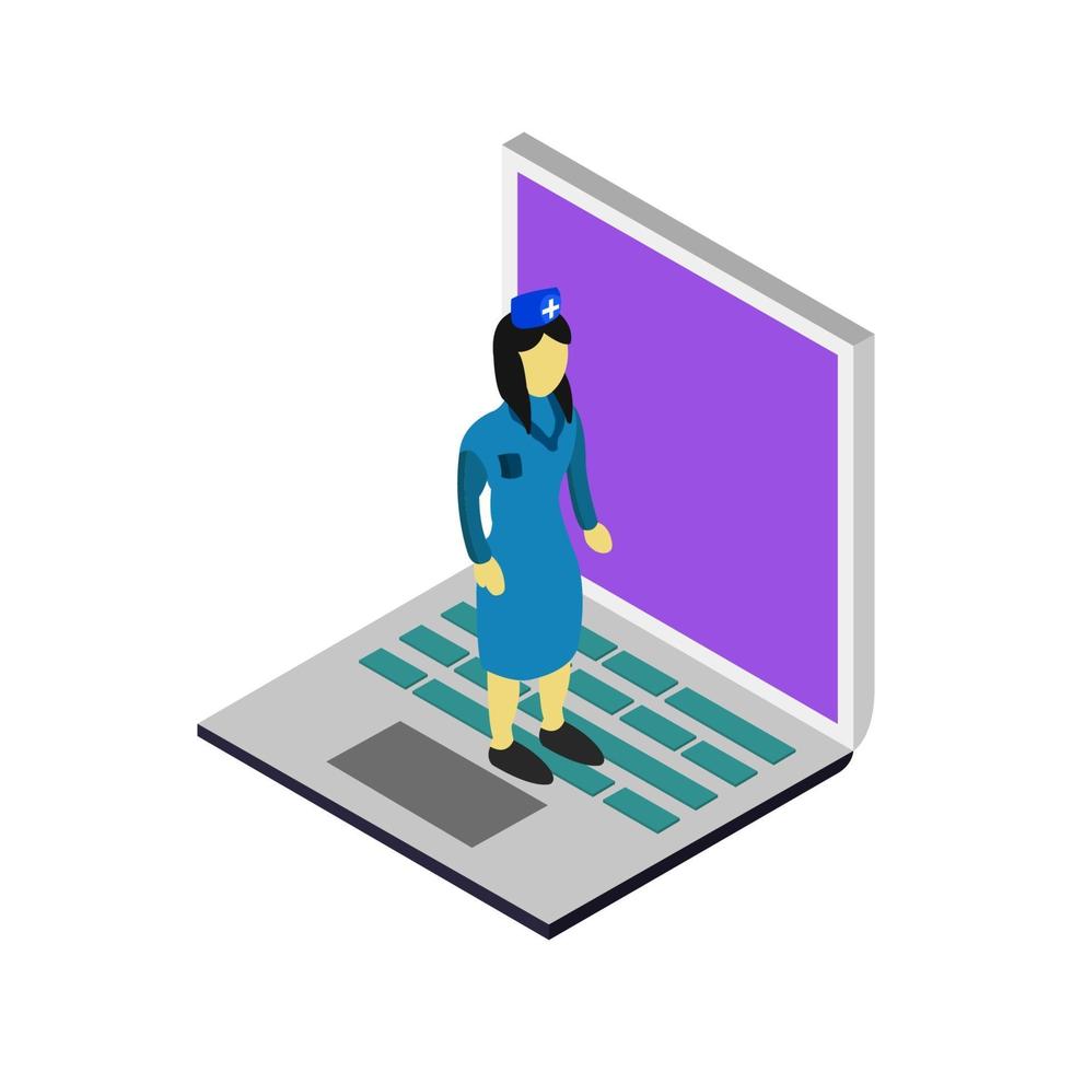 Isometric Doctor On Laptop vector