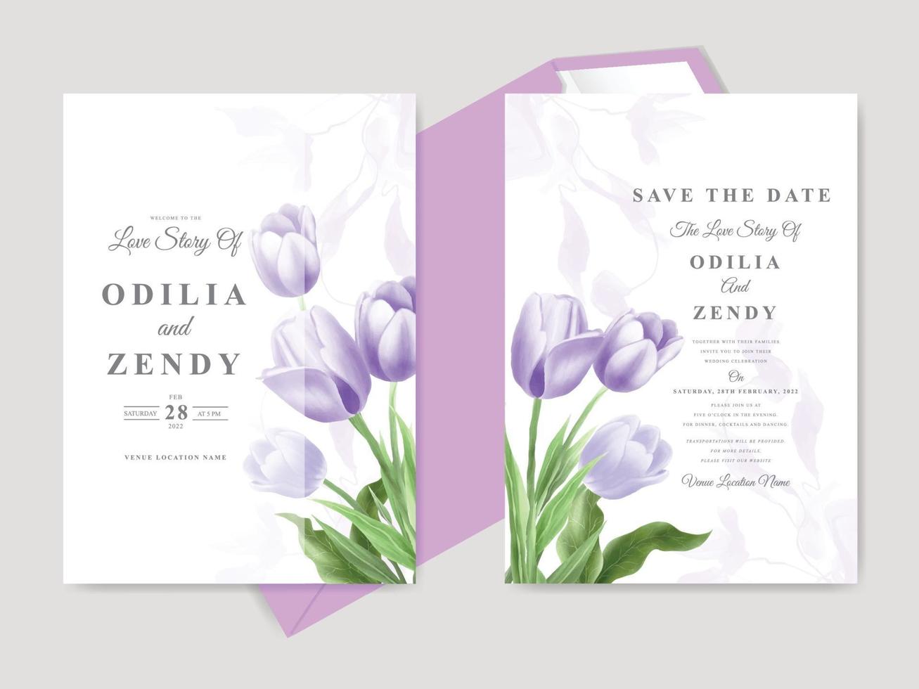 hermosa tarjeta de boda de acuarela de tulipán vector