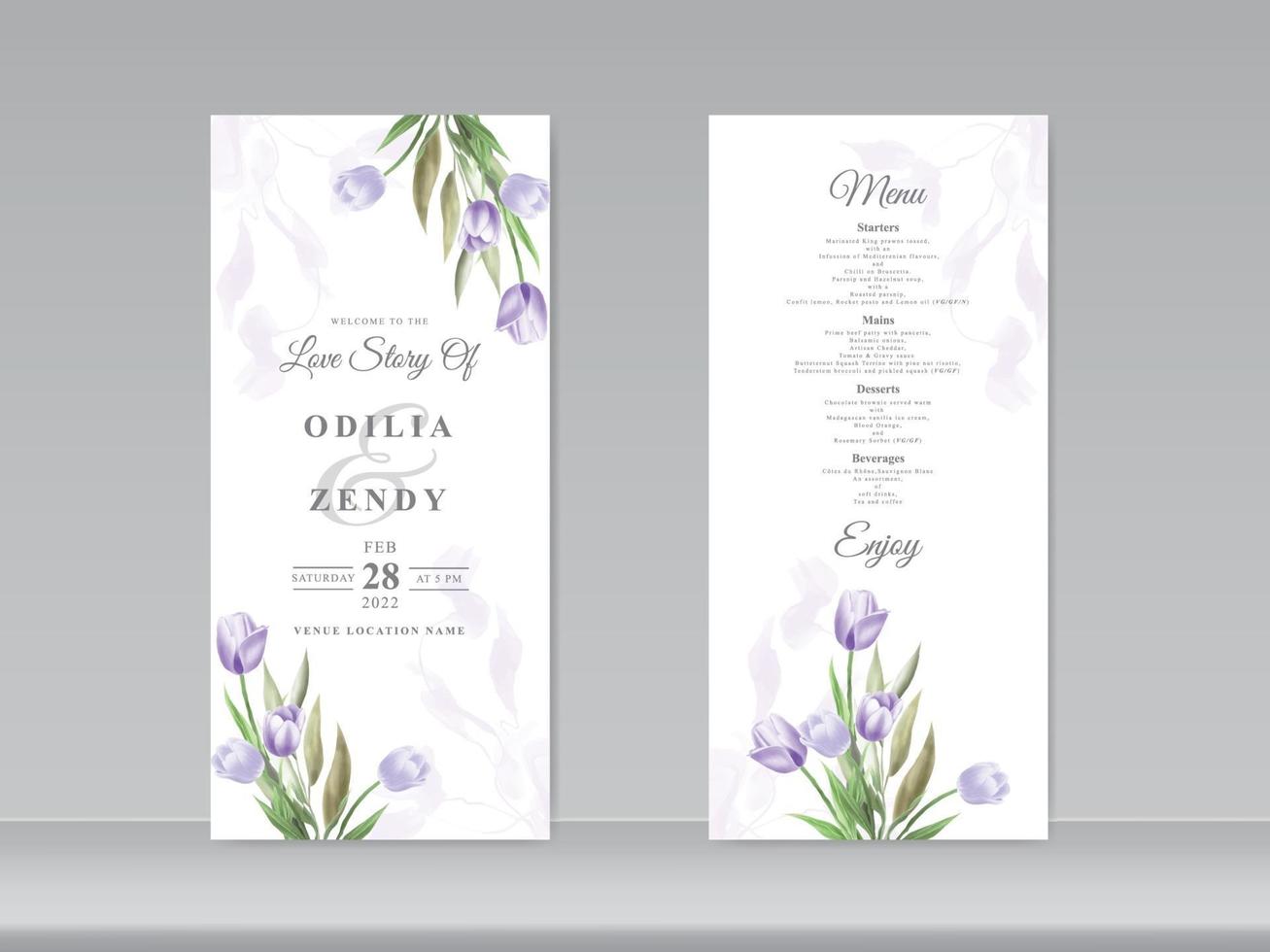 beautiful tulip watercolor wedding card vector