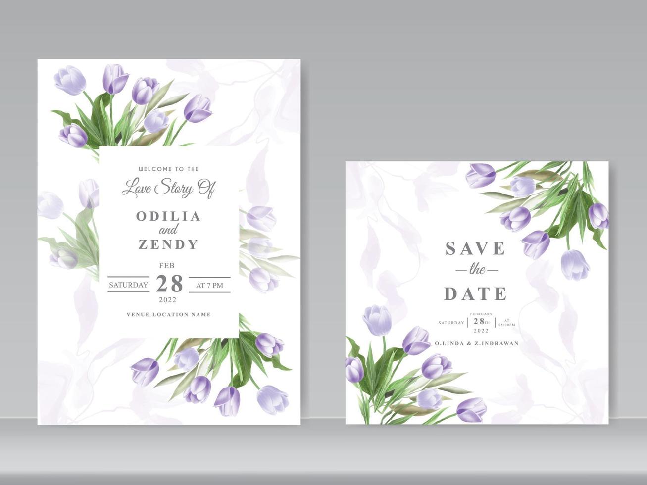 beautiful tulip watercolor wedding card vector