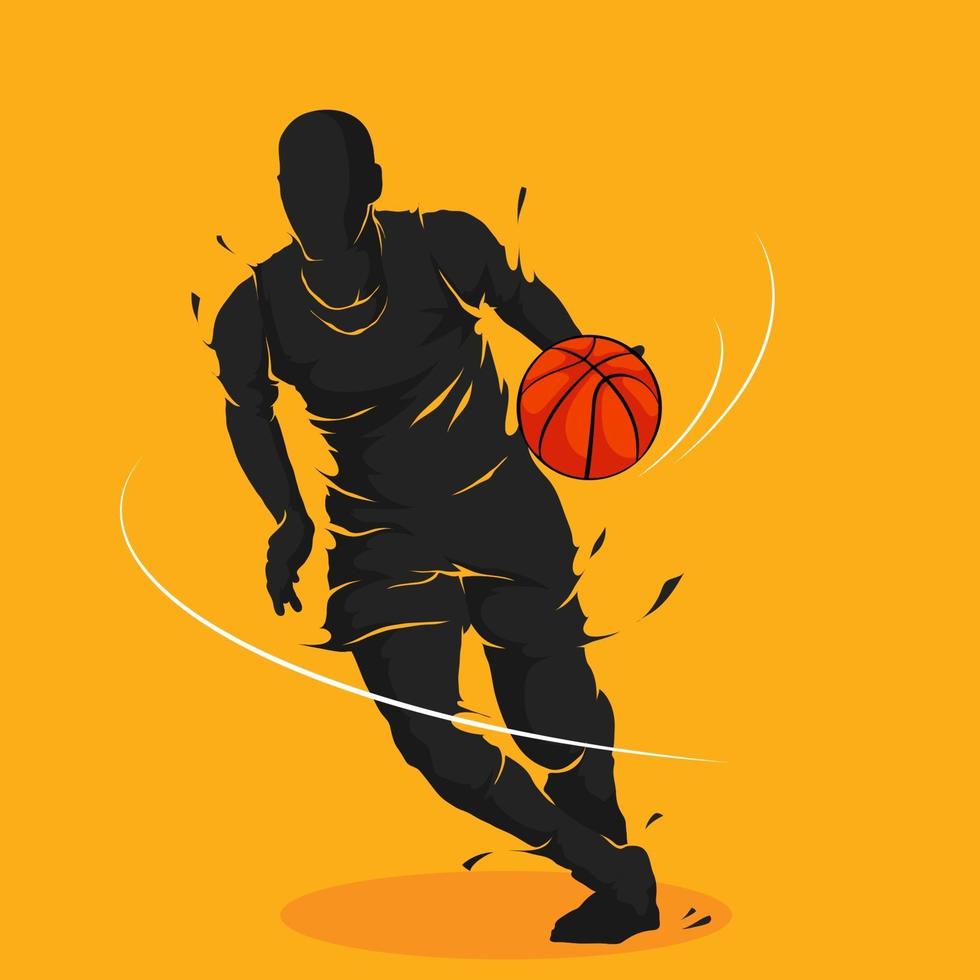 baloncesto, regate, funcionamiento, silueta vector