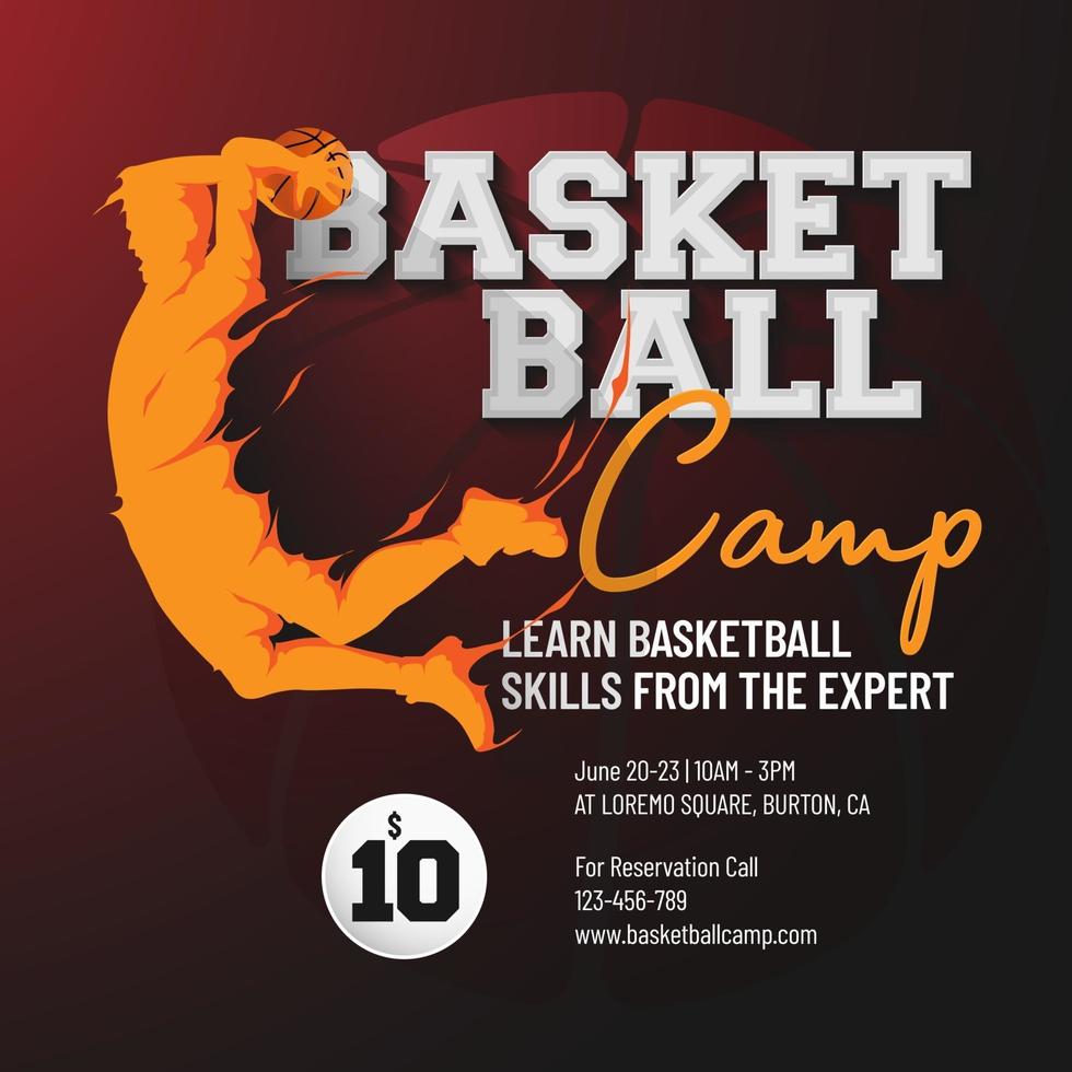 basketball camp design flyer template vector