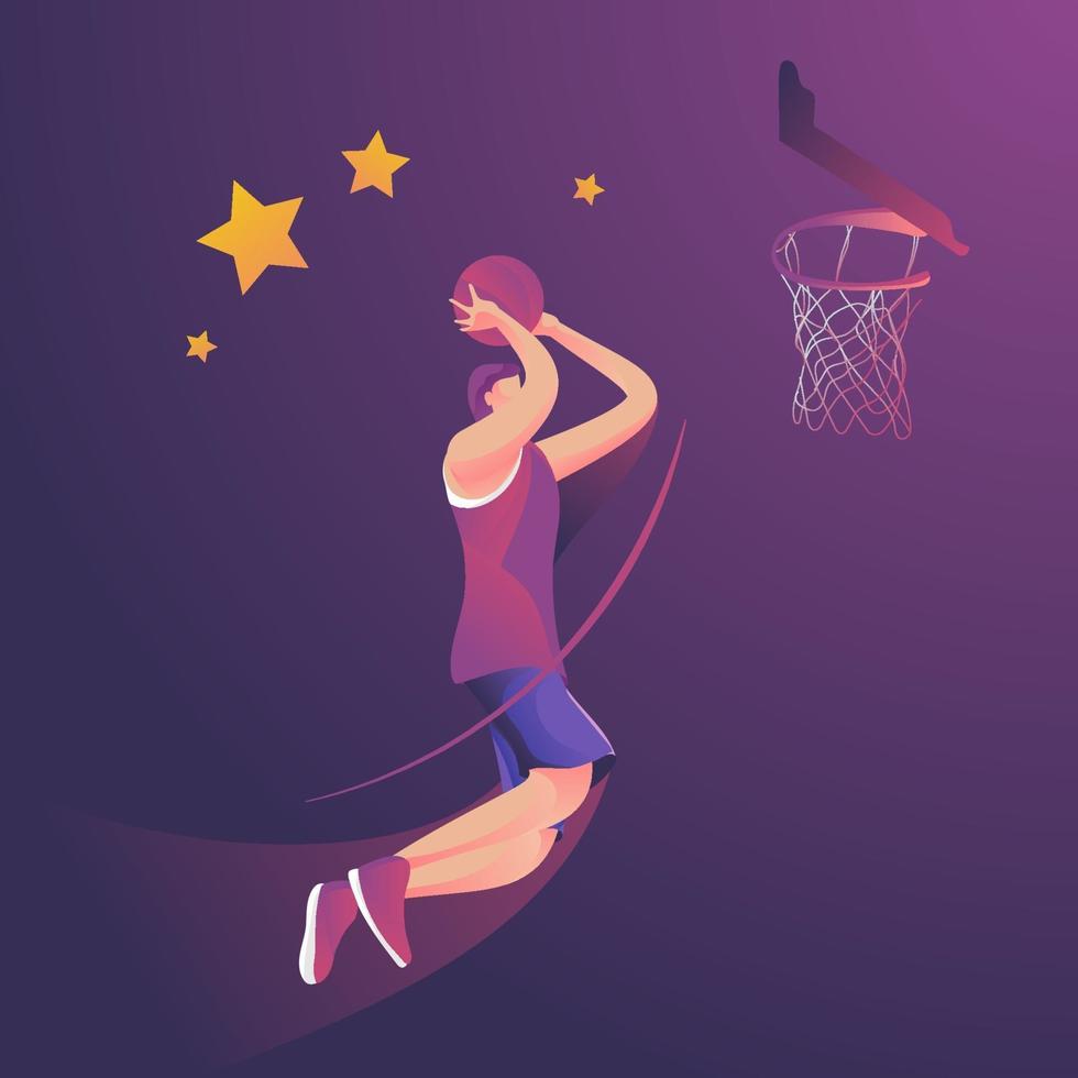 slamdunk basketball player jumping high vector