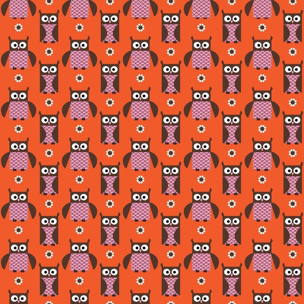 cute owl and flower seamless pink orange vector pattern